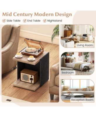 16.5 in Mid-Century 2-Tier End Table with Open Storage Shelf, Oak