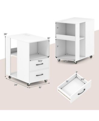 End Table with Built-In Charging Station, 2 Drawers and Locking Wheels