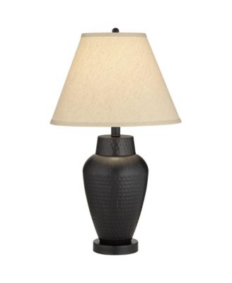 Auburn Rustic Farmhouse Table Lamp 25" High Bronze Hammered with Table Top Dimmer Natural Linen Empire Shade for Bedroom Living Room Home