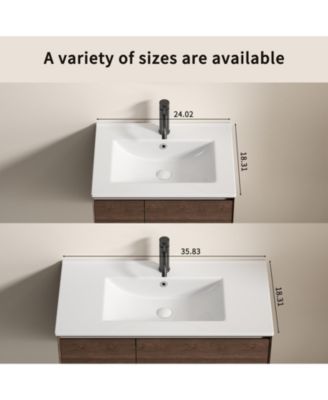 24 inch Bathroom Vessel Sink, Ceramic Bathroom Vanity Sink Top with Overflow, No Drain Convenient for Storing Personal Items