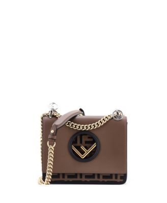 Small Kan I F Shoulder Bag Leather with Zucca Embossed Detail