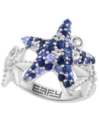 White Sapphire (1/4 ct. t.w.) & Blue Sapphire (1-1/5 ct. t.w.) Ring in Sterling Silver with White Rhodium