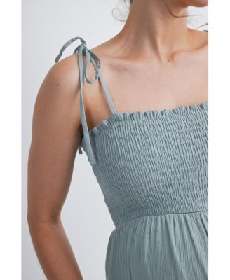 Maternity Smocked Wide-Leg Jumpsuit with Tie Shoulders and Side Slit