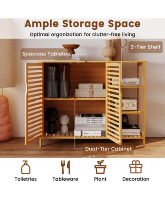 Bamboo Bathroom Cabinet 2-Door Storage Organizer w/ Shelves