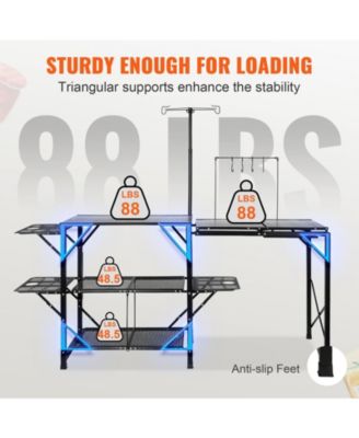Folding Camping Kitchen Table with Sink Side Tables and Storage Shelves