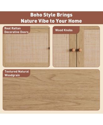 Boho TV Stand for TVs , Modern Wood Media TV Console, Entertainment Center with Open Storage and Drawers for Living Room