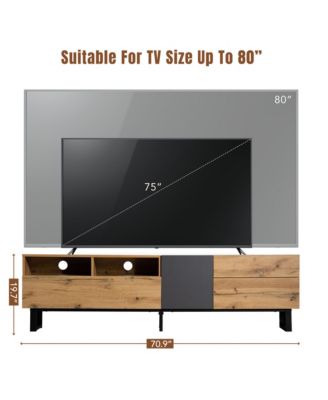 TV Stand Accommodates , Televisions, Wooden Entertainment Center Featuring Double Storage and Drop Down Door Design for Living Room