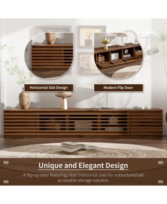 70 Inch Modern TV Stand for TVs, Media Console with Fluted Details, Flip-Down Center Door and Side Cabinets for Living Room