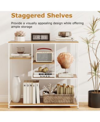 40 in Console Table with Fabric Drawer and 4 Staggered Open Shelves