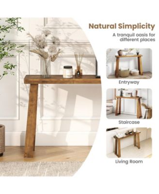 43 in Solid Rubber Wood Narrow Console Table with 2 in Thick Tabletop
