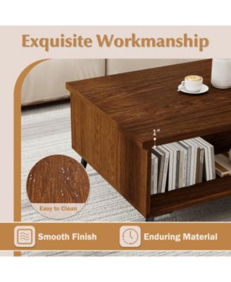 47 in Mid-Century 2-Tier Coffee Table with Shelves and Compartments