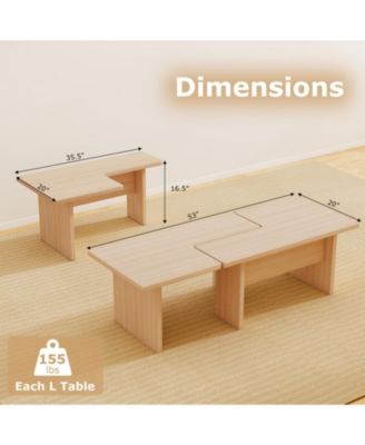 Modular L-Shaped Coffee Table Set of 2 with Multiple Configurations