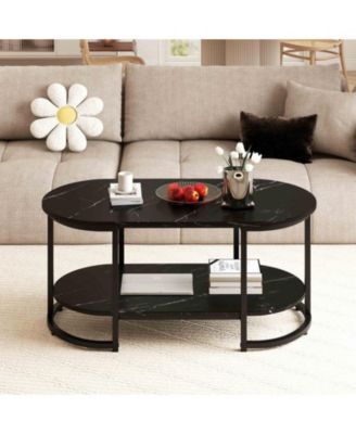 39.5 in Faux Marble 2-Tier Coffee Table with Metal Frame