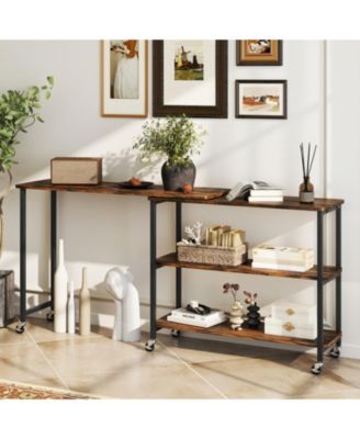 360-Degree Rotating Sofa Side Table with Wheels and Storage, 40-60 in