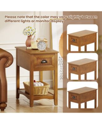 Set of 2 Retro Narrow End Tables with Drawer and Open Shelf