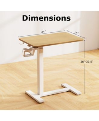 Height Adjustable Mobile Overbed Bedside Table with Cup Holder