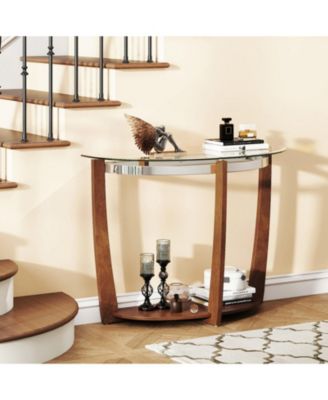 40 in Half-Moon Tempered Glass Console Table with Open Shelf