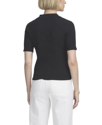 Women's Fine Gauge Ribbed Short Sleeve Henley