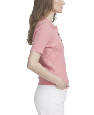 Women's Fine Gauge Ribbed Short Sleeve Henley