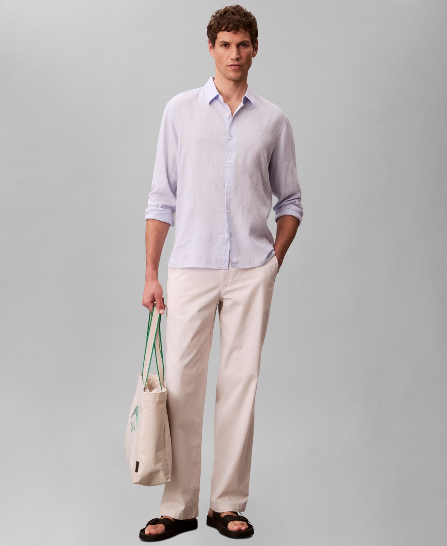 Мужская рубашка Calvin Klein Solid Linen-Blend, цвет: Heavenly Iris — фото 2