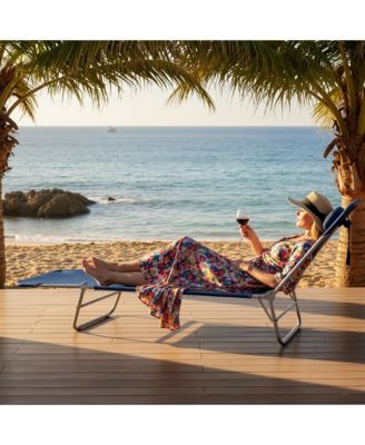 Foldable Reclining Pool and Beach Chair w/ Pillow, Dark