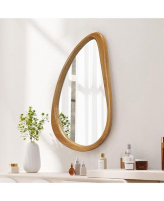 Modern Irregular Teardrop Wooden Wall Mirror, 29.92"x20.08" for Bathroom Bedroom Living Room