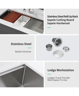 45 x 19 x 10 Inch Single Bowl Undermount Workstation Kitchen Sink - 16 Gauge Stainless Steel Deep Sink