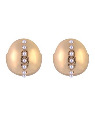 Huggie Hoop Earrings with Center Pearl Accents