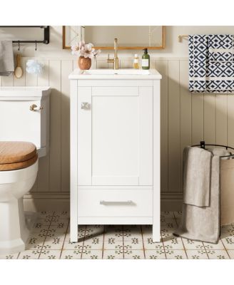 18 Inch Bathroom Vanity with Ceramic Sink, Soft Close Storage Drawer and Door, Freestanding Cabinet for Small Spaces