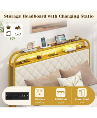 Full Metal Platform Bed Frame with LED Lights and Charging Station