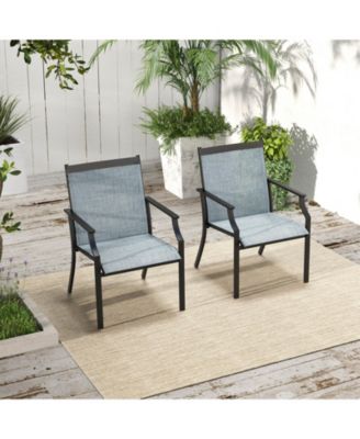 2 Piece Patio Dining Chairs with Breathable Seats and Metal Frame