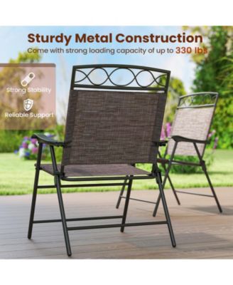Set of Four Patio Folding Dining Chairs with Armrests