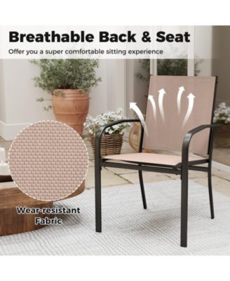 Outdoor Dining Chairs Set of Two with High Back and Metal Frame