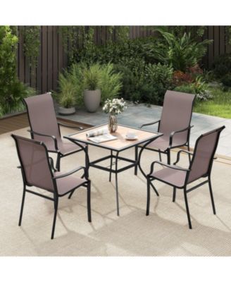 Patio Dining Chairs Set of Two with Wide Seat and Metal Frame