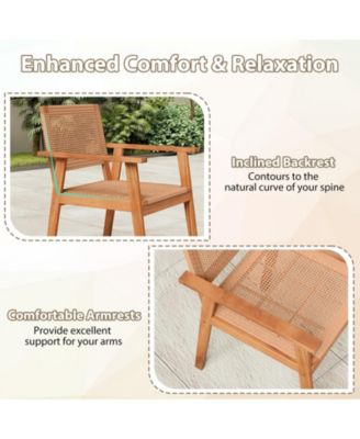 Acacia Wood Patio Dining Chairs Set of Two with Rattan Design