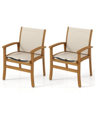Patio Chairs Set of Two Acacia Wood Armchairs with Fabric Seats