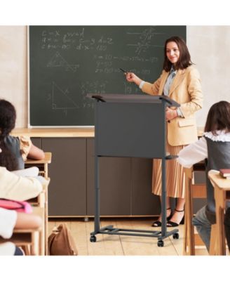 40.5-49 Inch Height Adjustable Rolling Podium Stand Lectern Table