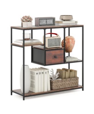 40 in Console Table with Fabric Drawer and 4 Staggered Open Shelves