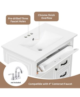 30 Inch Bathroom Vanity with Ceramic Sink, Solid Wood Freestanding Cabinet with Flip Drawer and Soft-Close Door