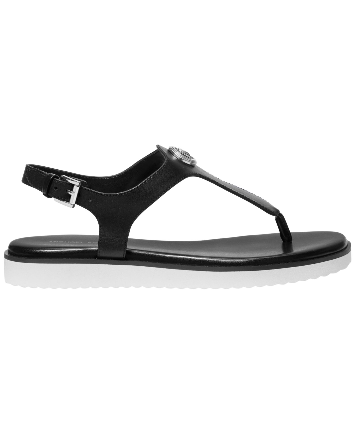 Женские сандалии MICHAEL Michael Kors Val Thong Round Toe Flat, цвет: Чёрный кожаный — фото 2