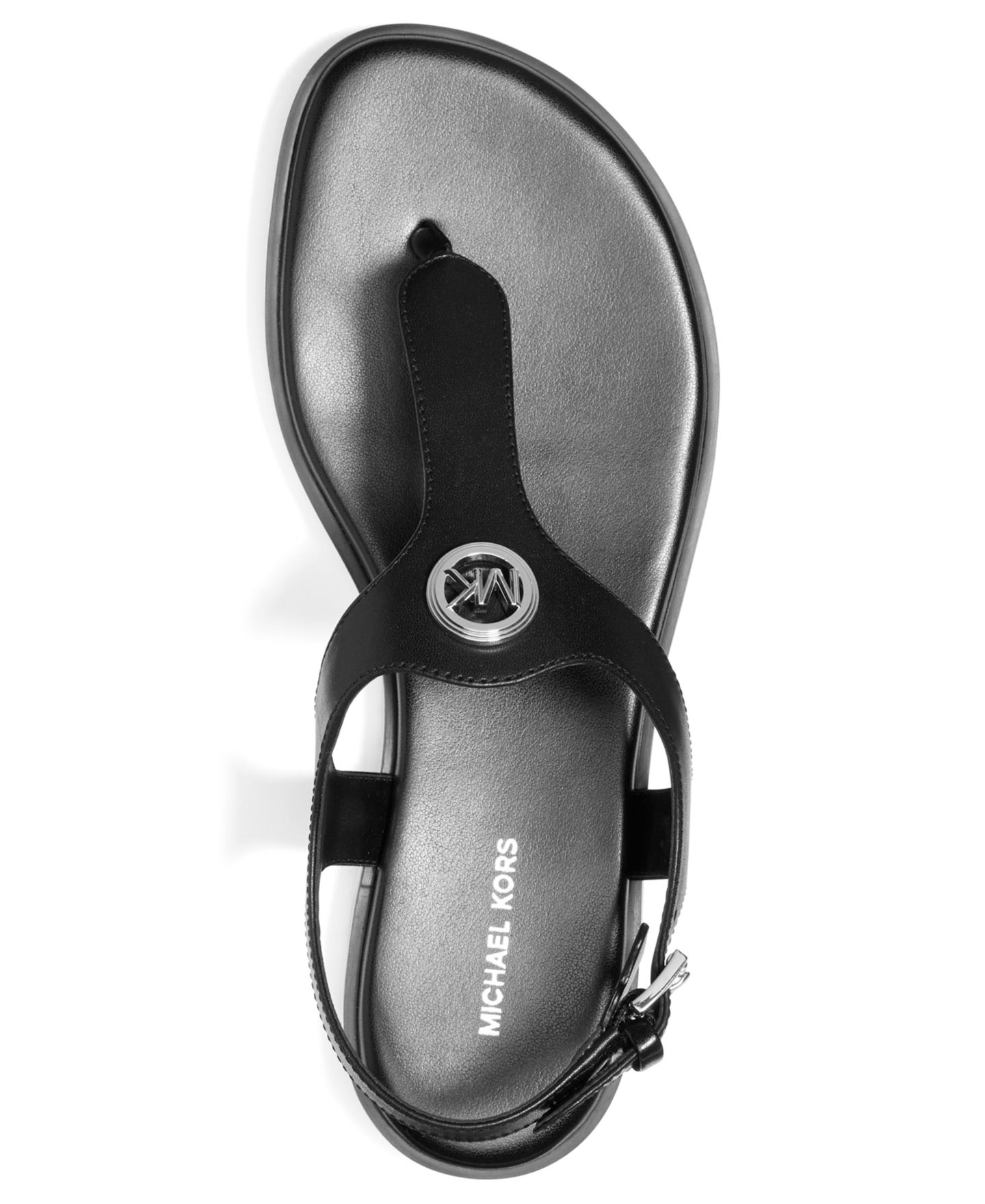 Женские сандалии MICHAEL Michael Kors Val Thong Round Toe Flat, цвет: Чёрный кожаный — фото 3
