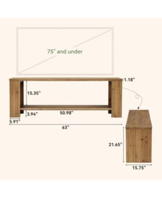 Solid Wood TV Stand for 55/60/65/75-Inch TVs, Farmhouse Entertainment Center with 2-Tier Storage Shelf, Fluted TV Consoles