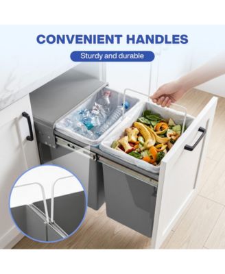  Dual Compartment Under Counter Kitchen Cabinet Pull-Out Trash Can,  Slide-Out Waste Bin with Lid