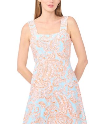 Women's Paisley-Print Square-Neck Smocked-Back Sleeveless Maxi Dress
