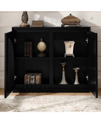 Modern Fluted Sideboard Cabinet with 2 Outlet Holes, Narrow Side Cabinet Kitchen Coffee Bar