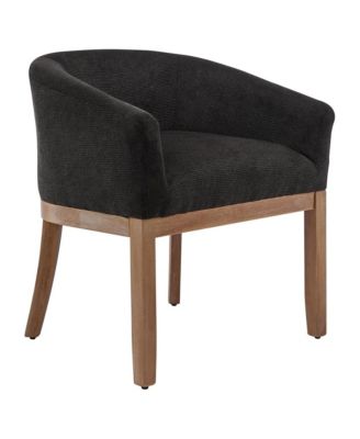 Barrel Dining Chair, Farmhouse Linen Upholstered Kitchen Chair with Solid Wood Legs, Arms for Living Room, Dining Room, Set Of 1