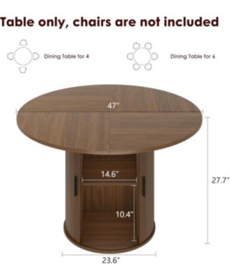 47 Inch Round Dining Table for 4, Kitchen Table Dinner Table with 2-Layer Storage Shelf and Wood Slide Door for Home Dining Room Living Room