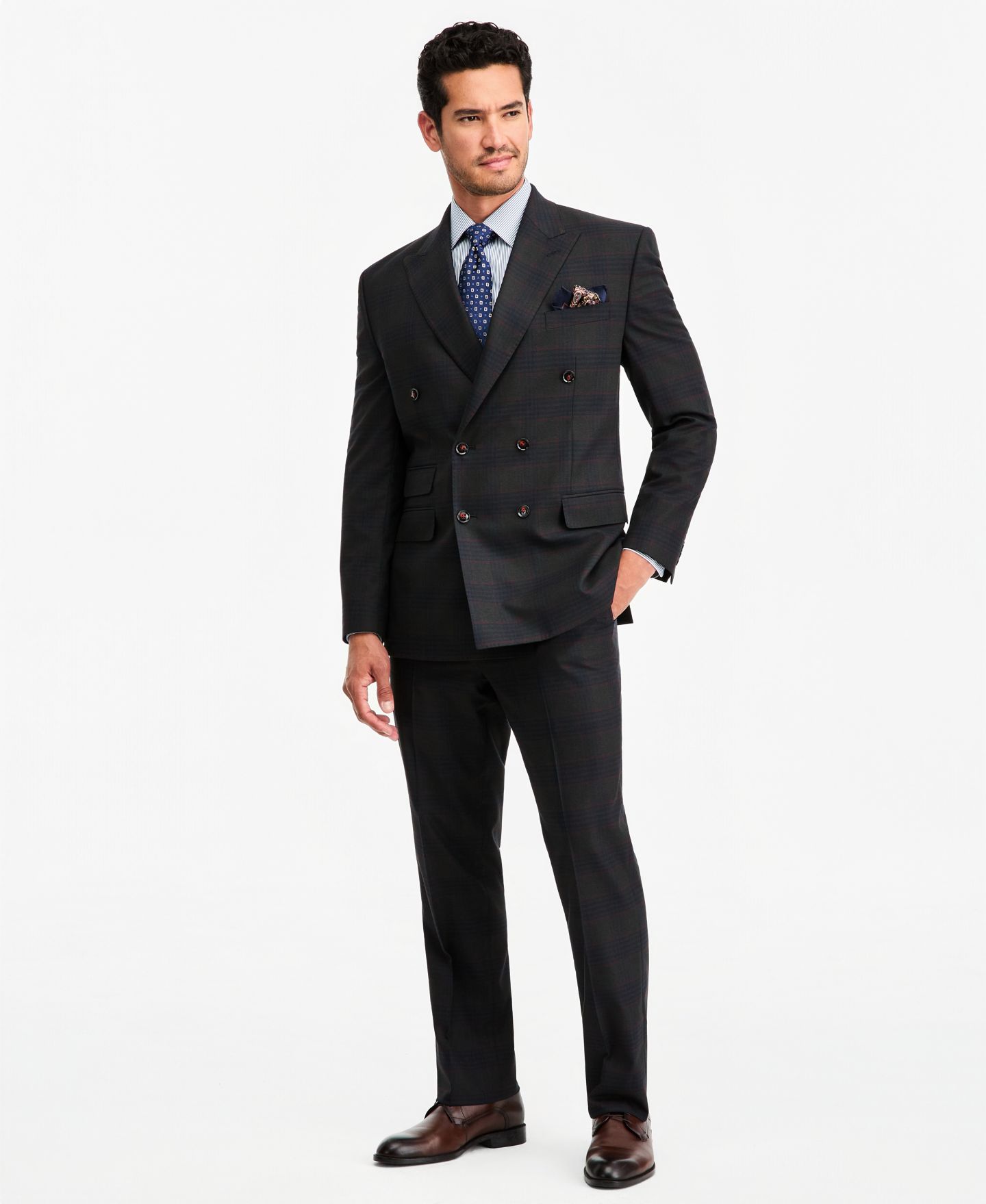 Мужская куртка Tayion Collection Classic-Fit Green Plaid Suit Separate Double-Breasted, цвет: Оливковый красный — фото 2