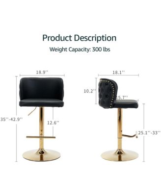 Barstools Set of 2 - Modern PU Leather Bar Stools, Adjustable Swivel Counter Height Chairs with Tufted Backrest for Kitchen Island