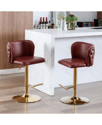 Barstools Set of 2 - Modern PU Leather Bar Stools, Adjustable Swivel Counter Height Chairs with Tufted Backrest for Kitchen Island